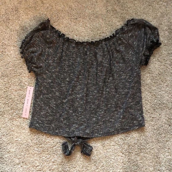 NEW Crave Fame Heathered Black Off-the-Shoulder Top - Picture 5 of 5